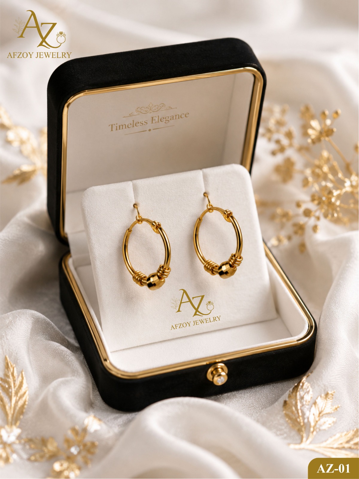AZ Royal Gold Hoop Bali Earrings - Handcrafted gold at Afzoy